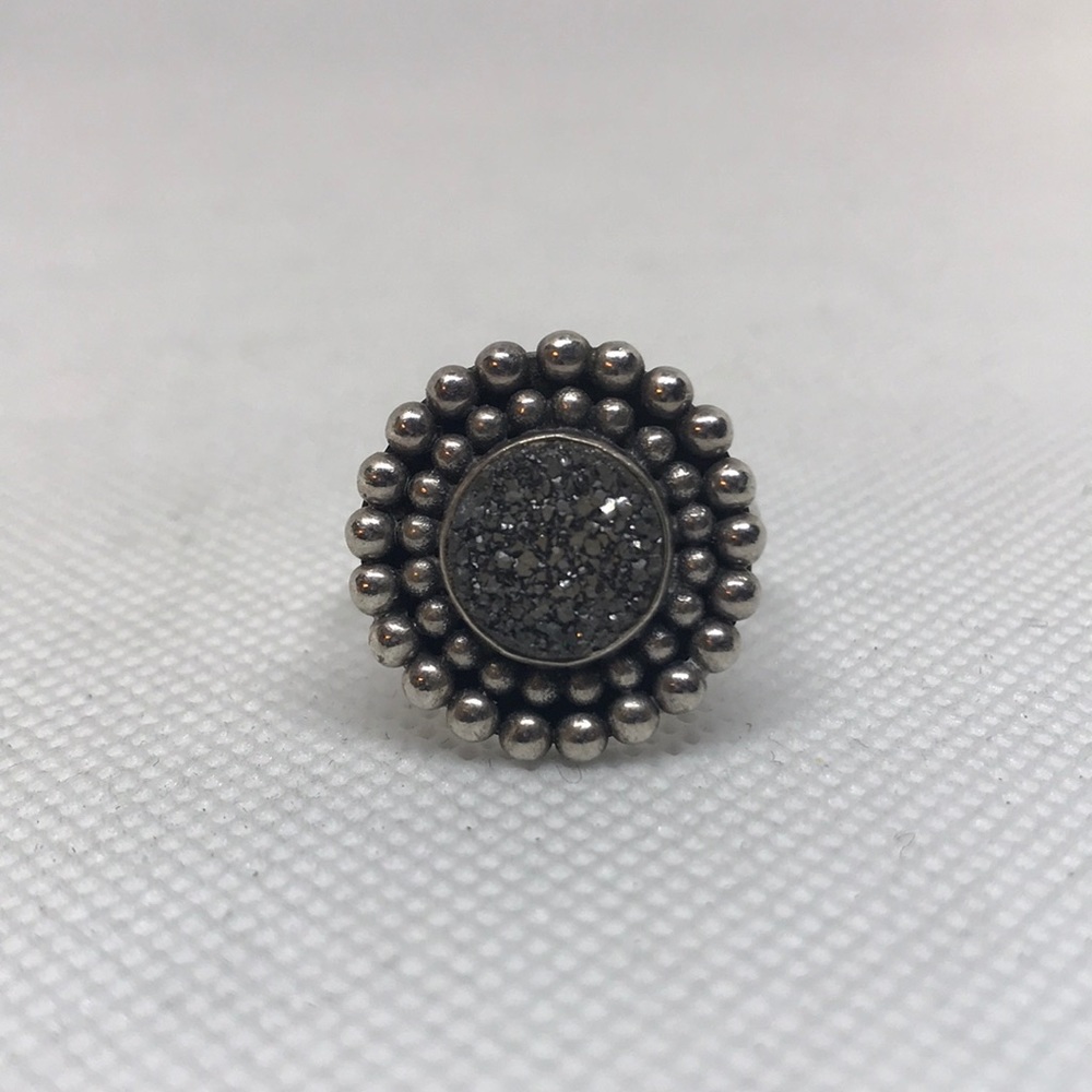 Fine Detailed Druzy Quartz Ring in Sterling Sz 9